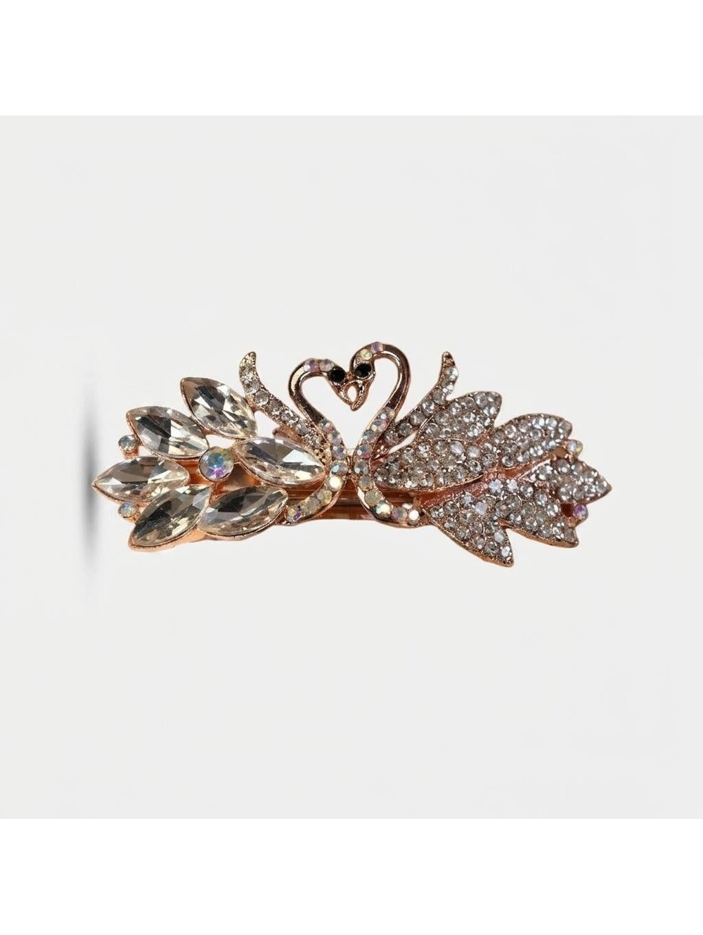 Rhinestone Swan Hair Clip Barrette with Gold Tone Metal